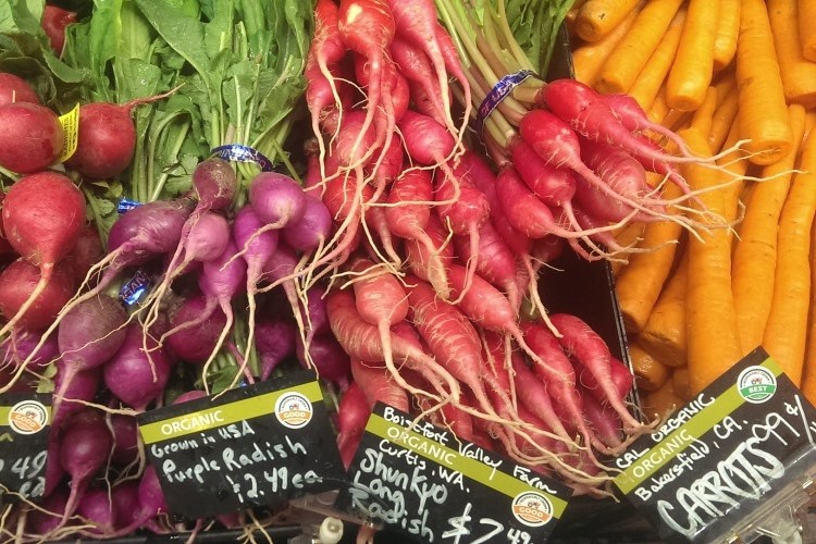 organic radishes and carrots