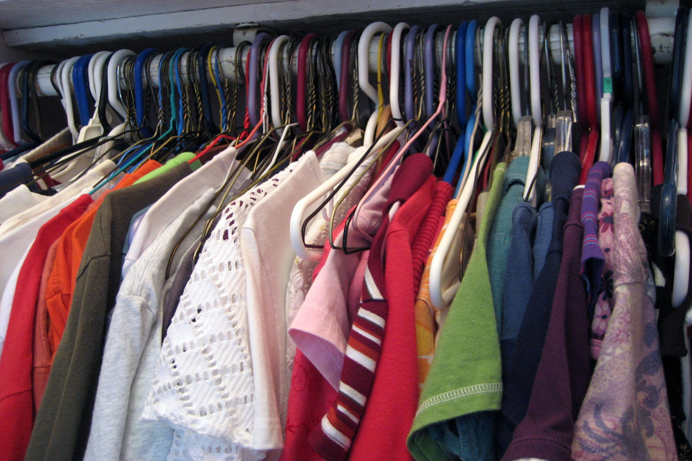 clothing in a closet