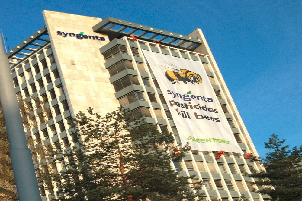 Greenpeace demonstrating on a Syngenta building in Basel