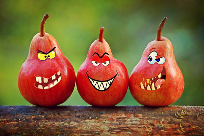 Set of three pears with evil faces