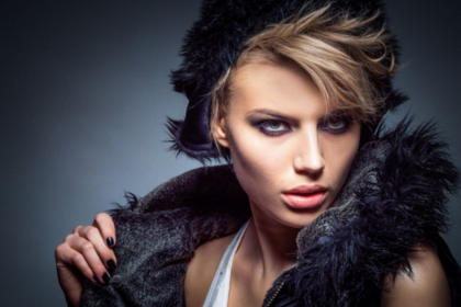 fashion model wearing faux fur-lined vest and hat