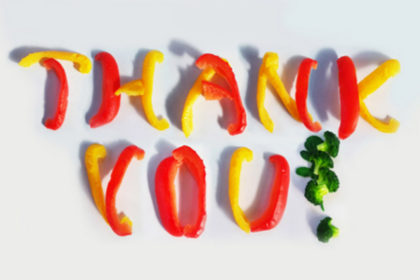 "Thank You" spelled out in veggies