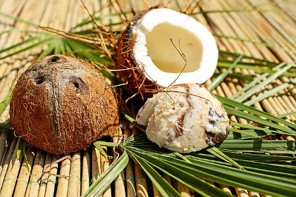 Coconut broken open to reveal pulp
