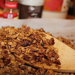 Pile of granola on a kitchen table