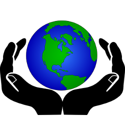 Hands holding up the planet Earth