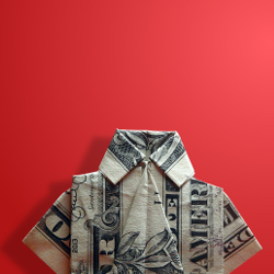 Origami dress shirt folded out of a US dollar bill