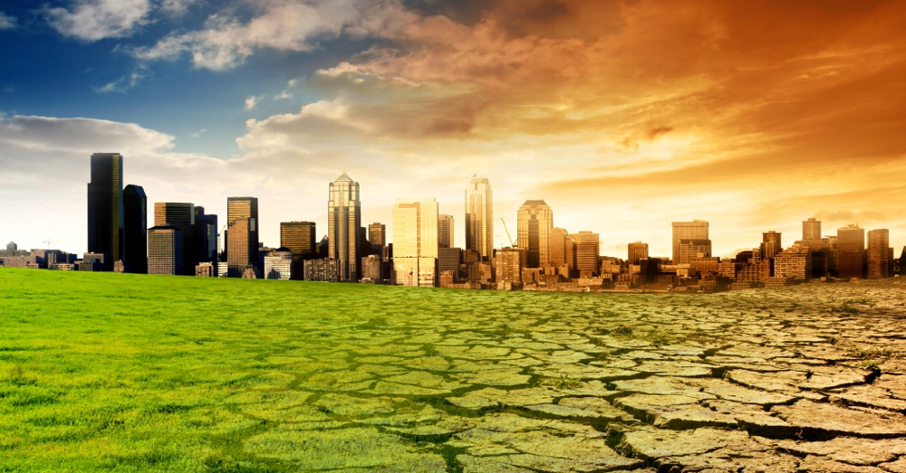 Visual portrayal of climate change on a city landscape