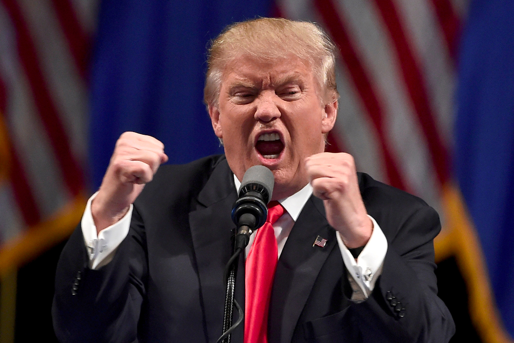 Angry Donald Trump giving a speech