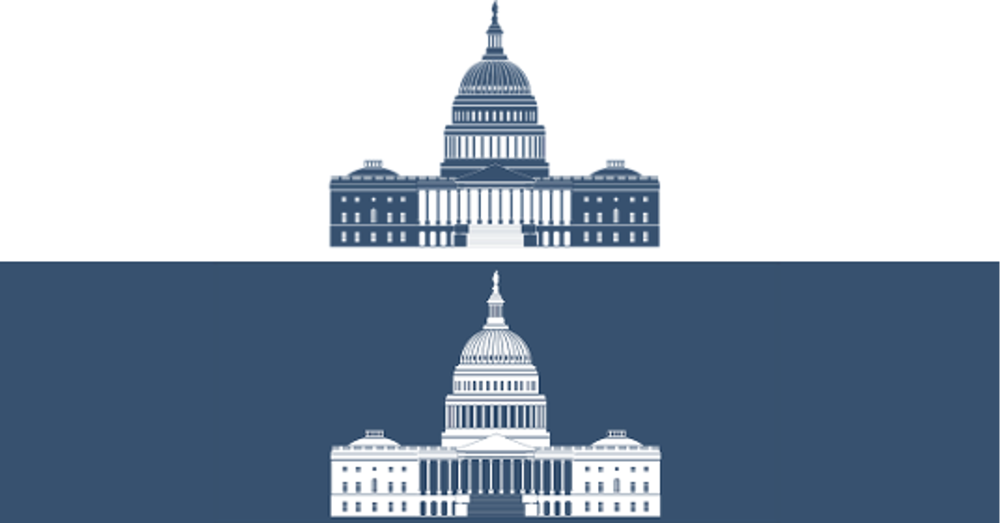 dual US capitol buildings in opposite colors