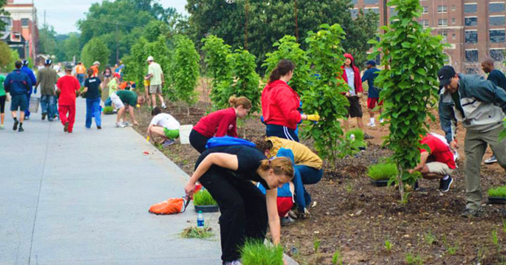 people planting gardens along the Beltline in Georgia with Trees Atlanta