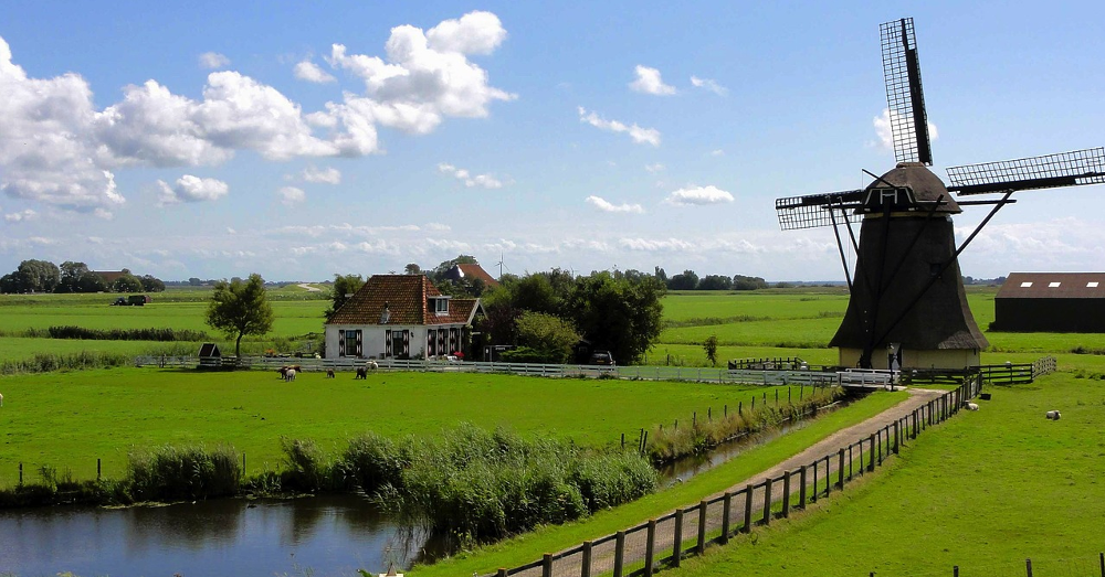 farm in the Netherlands with a windmill