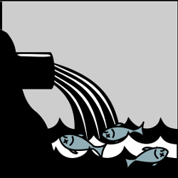 clipart of dead fish under a polluting dump site in the ocean