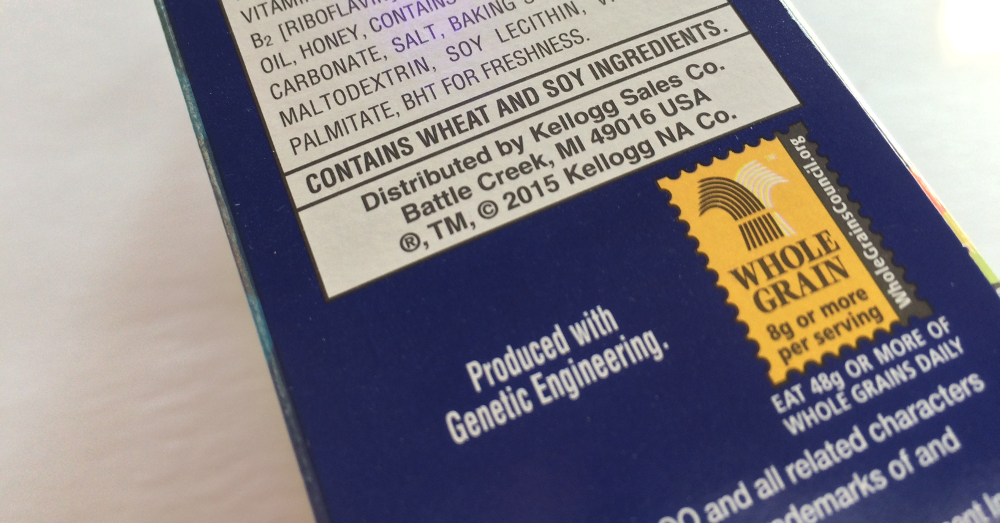 label on nutrition facts stating product was made with genetic engineering