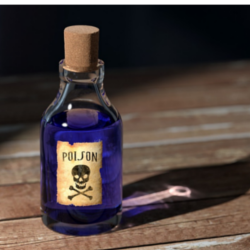 bottle of poison sitting on table