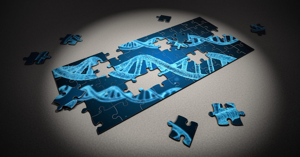 puzzle pieces of genetic dna being placed together