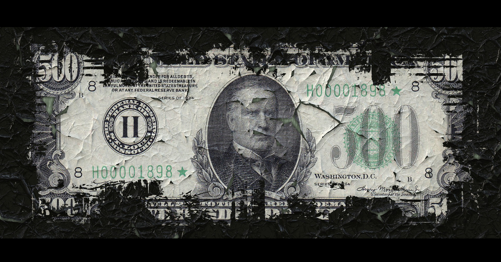 disintegrating 500 dollar bill