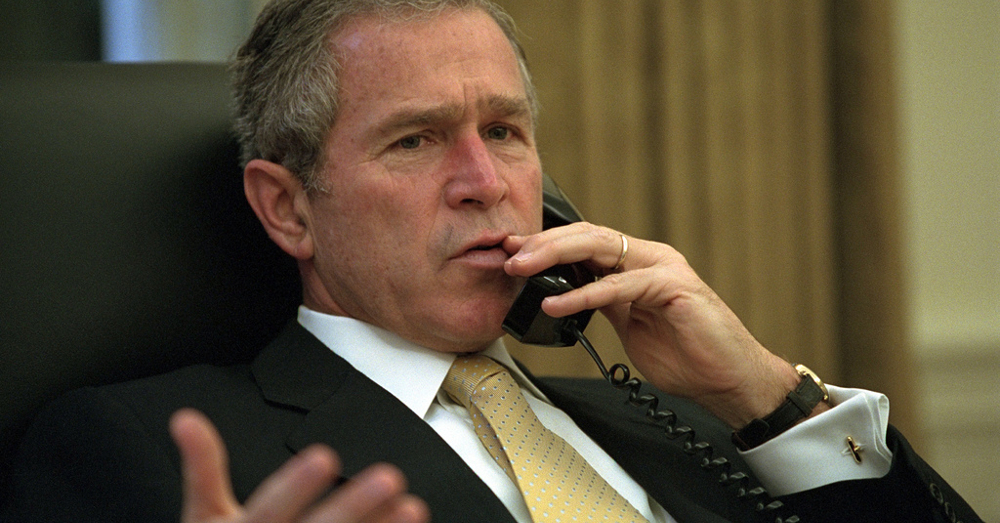 President George W Bush on the telephone from the National Archive