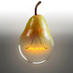 half light bulb and half pear