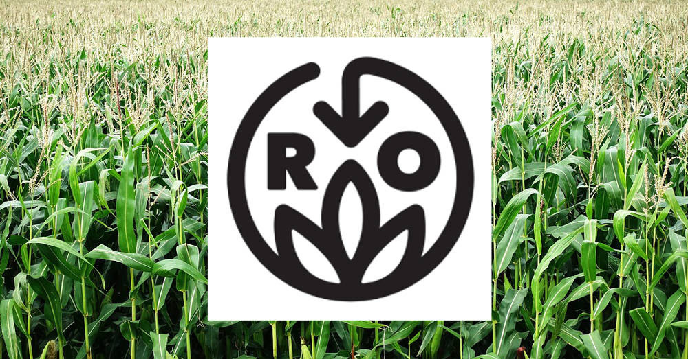 Regenerative Organic Certification logo on a field of corn