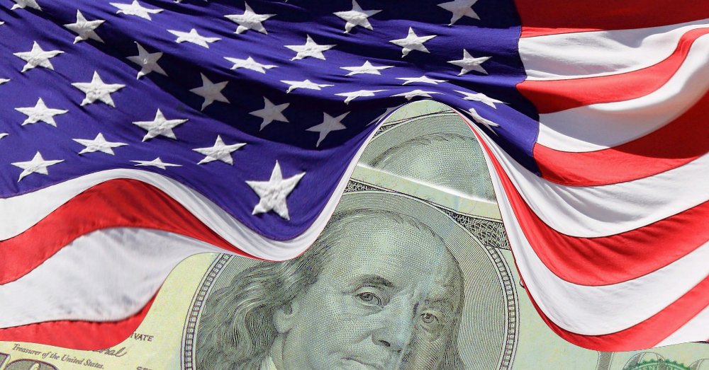 hundred dollar bill hidden beneath the American flag