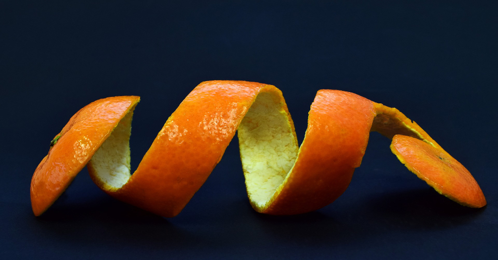peel from a mandarin orange cut into a spiral