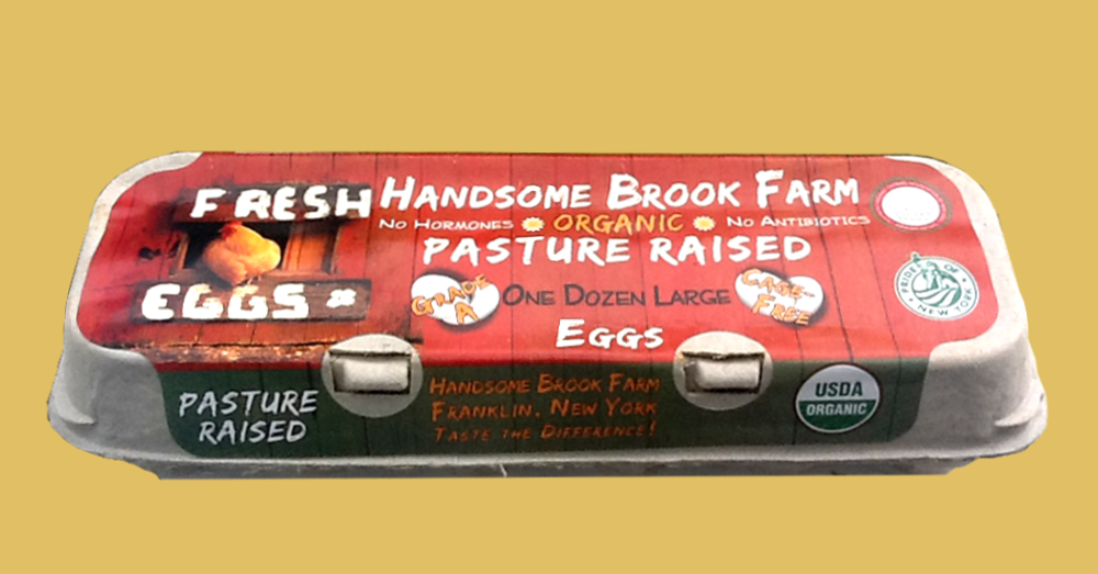 a carton of Handsome Brook eggs