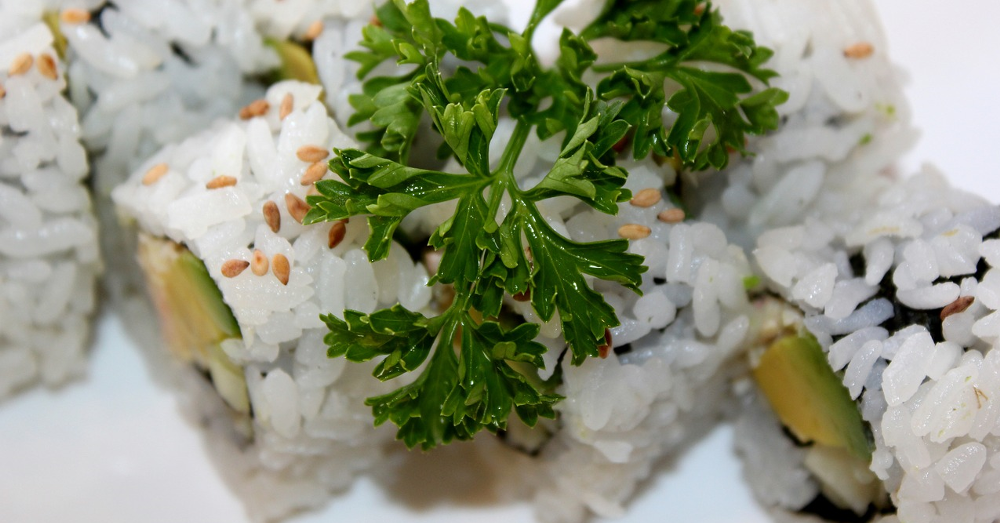 sushi rolls with a sprig of parsley