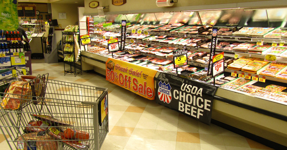meat shelves in a grocery store