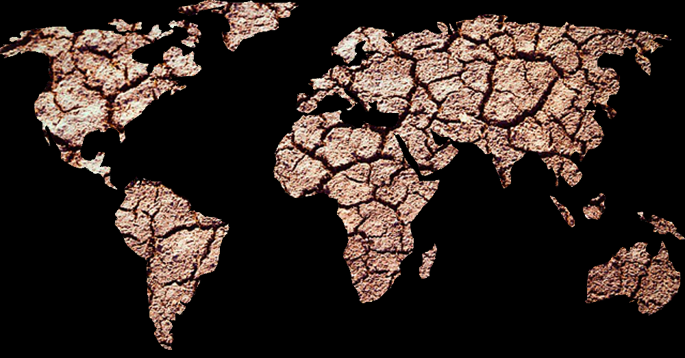 map of the worlds continents with dry cracked ground