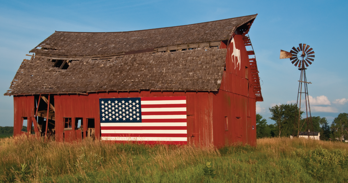 Barn and American flag.