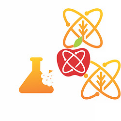 clipart of a broken laboratory beaker with escaped GMO foods and ingredients running amok
