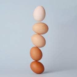 stacked tower of brown and tan colored eggs