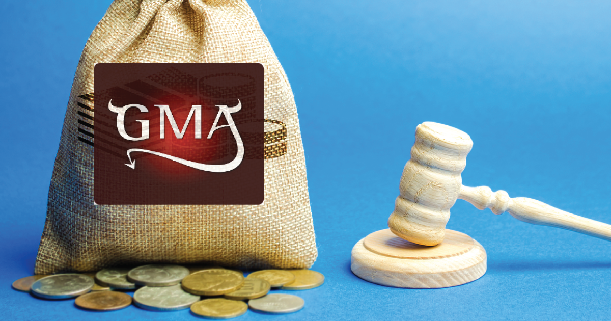 Grocery Manufacturers Association with a gavel and bag of money.