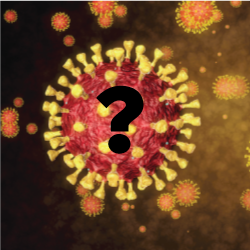 illustrative rendering of corona virus cell with a question mark