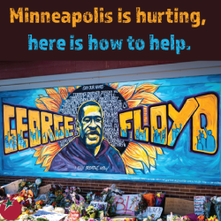 mural of George Floyd on a building wall in Minneapolis near the site of his murder