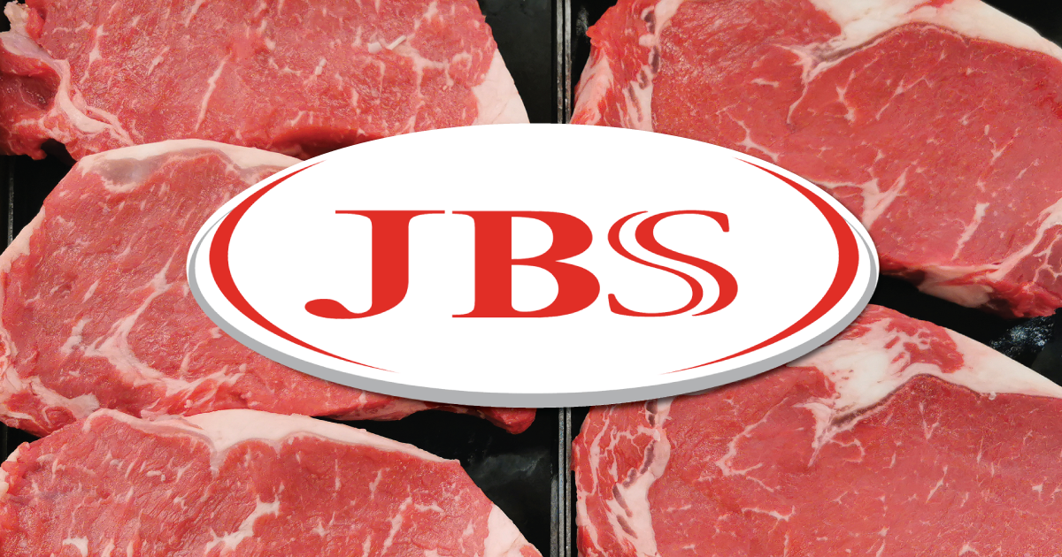 JBS Foods USA logo over cuts of raw beef