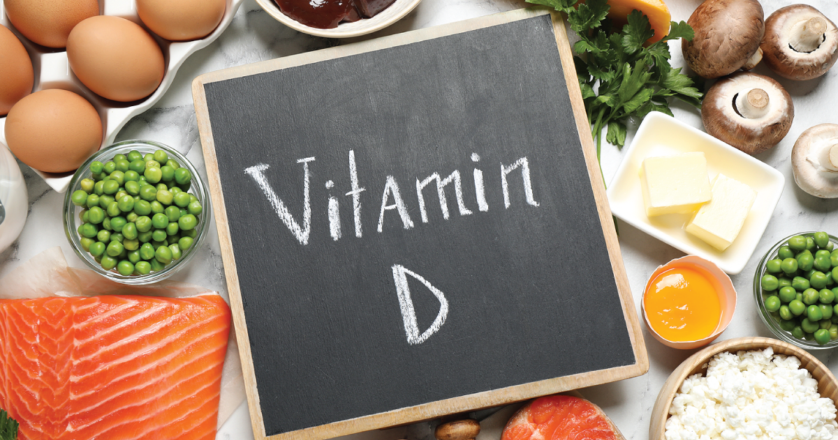 Vitamin D sign in front of foods.