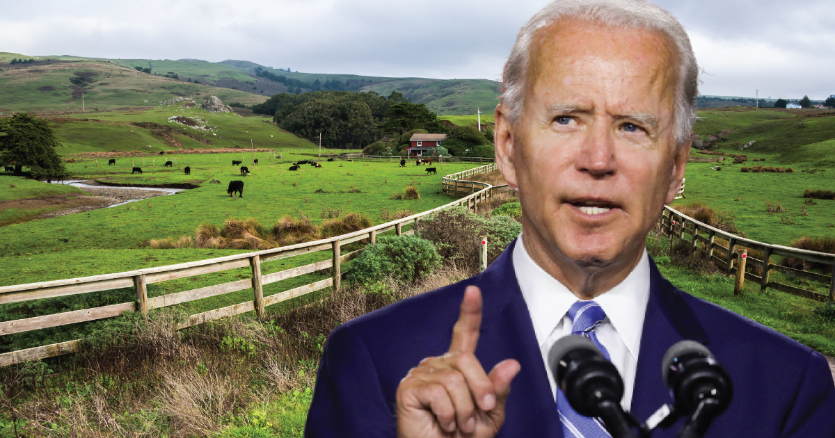 Joe Biden in front of a farm.