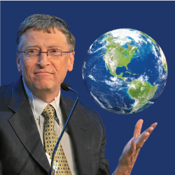 Bill Gates with a globe