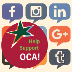 OCA logo surrounded by social media icons