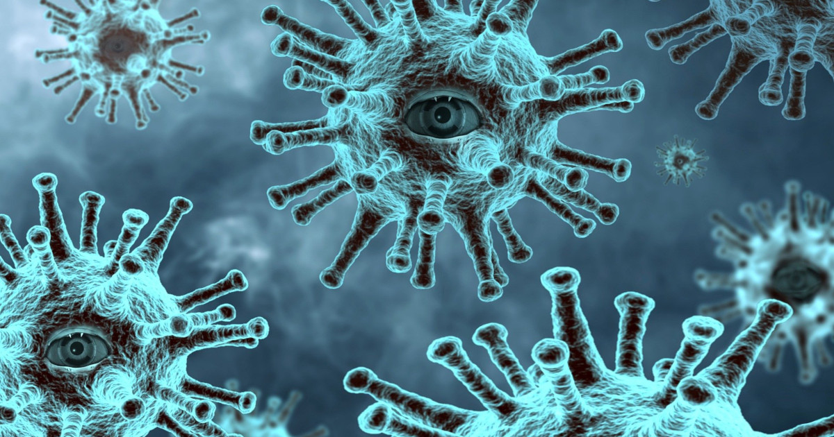 closeup of coronaviruses with eyes