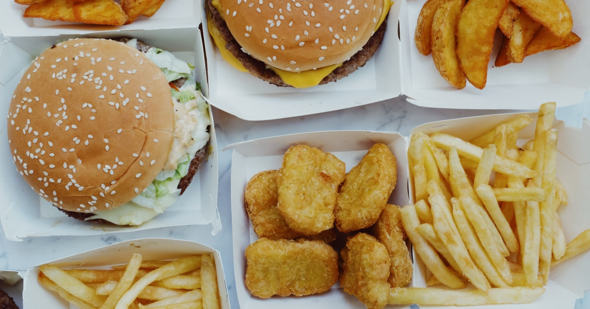 fast food items on paper trays