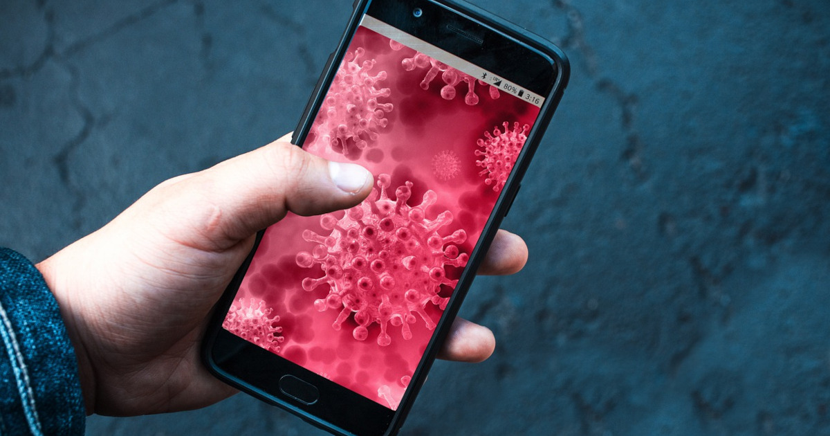 smart phone with a coronavirus tracing application