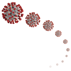 illustrative renderings of covid-19 viruses travelling