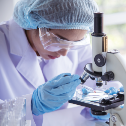 research scientist in a laboratory working with a microscope