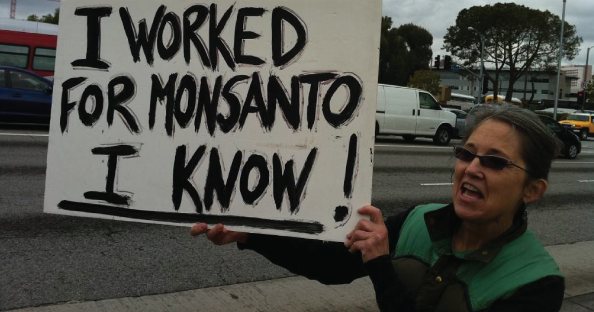 A person protesting Monsanto.