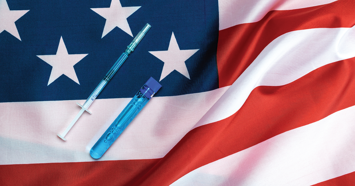 A vaccine and an American flag.